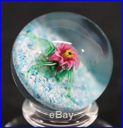 CHARLES KAZIUN JR Art Glass Tilted Spider Lily Miniature Pedestal Paperweight NR