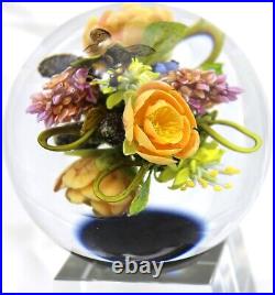 CHARMING Paul STANKARD Floral Sphere with Honey BEE Art Glass Paperweight ORB