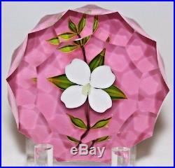 CHARMING Paul STANKARD Multifaceted DOGWOOD On PINK Ground ART Glass PAPERWEIGHT