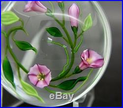 CHRIS BUZZINI Lavender Morning Glory Flower Glass Paperweight, Apr 3.25Wx2.25H