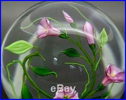 CHRIS BUZZINI Lavender Morning Glory Flower Glass Paperweight, Apr 3.25Wx2.25H