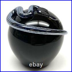 CORREIA Art Glass Paperweight Black Blue Silver Stripe Snake Signed & Numbered
