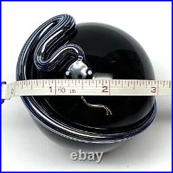 CORREIA Art Glass Paperweight Black Blue Silver Stripe Snake Signed & Numbered