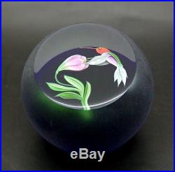 CORREIA Hummingbird & Flower Art Glass Limited Edition Paperweight, Apr 3Wx2.7H