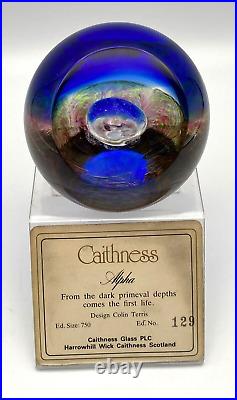 Caithness Scotland Alpha First Life Blue Art Glass Paperweight Terris 129/750