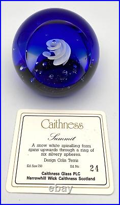 Caithness Scotland Summit Cobalt Blue Art Glass Paperweight Colin Terris 24/750