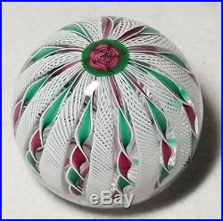 Cape Cod Glass Works Red/Green Latticino Crown Paperweight WithClichy Rose Cane