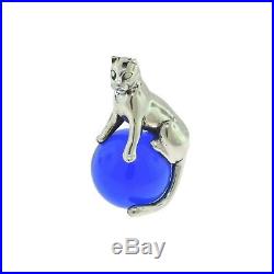 Cartier 3 Piece Silver & Blue Crystal Glass Panther Desk Paper Weight Ornaments
