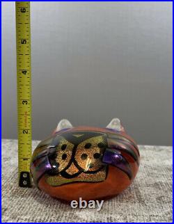 Cat Face Glass Paperweight by Mad Art 2006 Colorful Great Condition