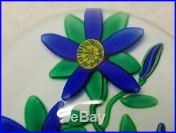 Charles Kaziun III Blue Double Blue Flowers and Buds on White Ground Paperweight