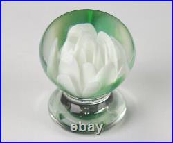 Charles Kaziun Jr. White Rose Flower Miniature Pedestal Art Glass Paperweight