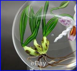 Chris Buzzini Orchid Flower Bouquet Art Glass Unique Paperweight, Apr 3Wx2.25H
