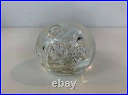 Clear Hand Blown Art Glass Paperweight with Abstract Bubble Decorations