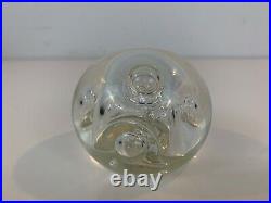 Clear Hand Blown Art Glass Paperweight with Abstract Bubble Decorations