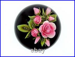 Clinton Smith Glass Paperweight Pink Rose Flowers 2020 Lampwork