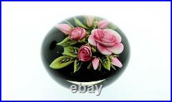 Clinton Smith Glass Paperweight Pink Rose Flowers 2020 Lampwork
