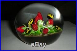 Clinton Smith Strawberries Yellow Ladybugs Art Glass Paperweight