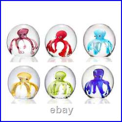 Coastal Art Glass Octopus Mini Paperweights Set of 6 Home Decor