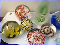 Collection Art Glass Lot of 9 Paperweights Millefiori Faceted Explosion Bees
