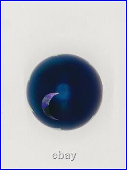 Correia Studio Art Glass Paperweight Hand Blown Gold Crescent Moon & Waves Blue