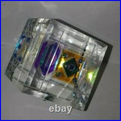 Crystal & Dichroic Glass Cube Paperweight by LAPSYS Studio Art Glass