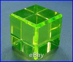 Cube Yellow Uranium Vaseline UV Glow Glass Cubic Paperweight 1-1/8 (28mm) Side