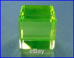 Cube Yellow Uranium Vaseline UV Glow Glass Cubic Paperweight 1-1/8 (28mm) Side