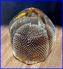 Czech Bohemian Bohemia 8 Facet Cut Crystal Glass Paperweight Abstract Amber MCM