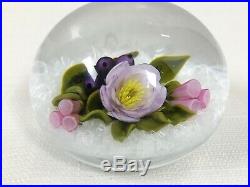 D +J Trabucco Paperweight Floral Art Glass White Latticinio Signed 1999