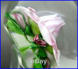 DANIEL SALAZAR Large Pink Rose & Small Roses Glass Paperweight, Apr 3.75Wx3.25H