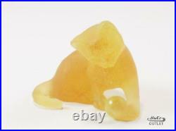 DAUM CAT with BALL PATE-DE-VERRE GLASS YELLOW TONE CRYSTAL FIGURINE PAPERWEIGHT