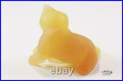 DAUM CAT with BALL PATE-DE-VERRE GLASS YELLOW TONE CRYSTAL FIGURINE PAPERWEIGHT