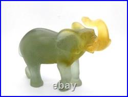 DAUM FRANCE Crystal Art Glass Pate de Verre Lucky Elephant Sculpture, Apr 5Hx7L