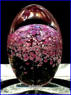 DAUM FRANCE Pink Flowers / Tree Art Glass Egg Shape Paperweight EXCELLENT