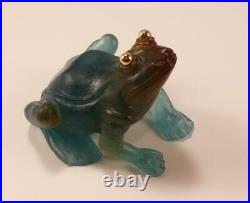 DAUM FROG PATE-DE-VERRE GLASS CRYSTAL with GOLDEN TONE EYES FIGURINE PAPERWEIGHT