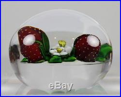 Delmo Tarsitano Floral & Strawberry Art Glass Paperweight, Cane Signed