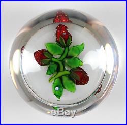 Delmo Tarsitano Floral & Strawberry Art Glass Paperweight, Cane Signed