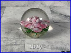 Daniel Salazar Lundberg Art Glass Pink Ruffled Rose Flower Paperweight 1988
