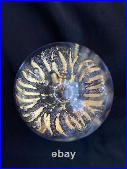Daum France Signed Crystal Art Glass Golden Flower Bullicante Paperweight 3h