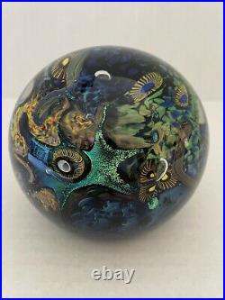 David Lindsay Colorful Undersea Coral Reef Art Glass Paperweight Signed 2001