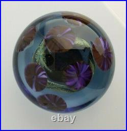 David Lotton 1994 signed art glass paperweight with little purple flowers Milli