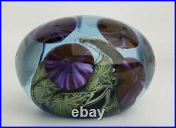 David Lotton 1994 signed art glass paperweight with little purple flowers Milli