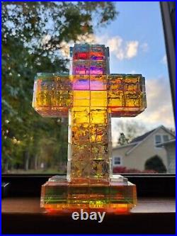 Dichroic Crystal Art Glass Storms Chameleon Crystal Paperweight Cross Waterford