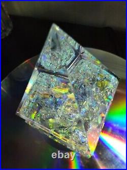 Dichroic Crystal Optic Art Glass Storms Paperweight Kaleidescope Chakras Pyramid