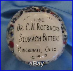 Dr C. W. ROEBACKS STOMACH BITTERS Large Art Glass Paper Weight Cincinnati Ohio