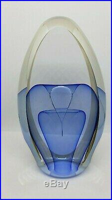 ED KACHURIK 2001 Signed Blue & Clear Art Glass Sculpture Paperweight
