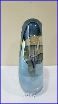ED KACHURIK 2001 Signed Blue & Clear Art Glass Sculpture Paperweight