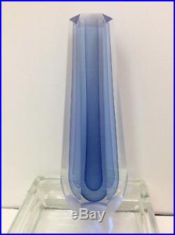 ED KACHURIK 2015 Signed Large Blue & Clear Art Glass Sculpture 13.25 X 3.75