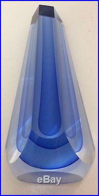 ED KACHURIK 2015 Signed Large Blue & Clear Art Glass Sculpture 13.25 X 3.75