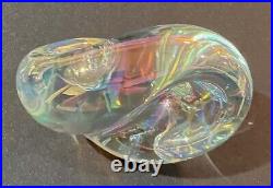 EICKHOLT Abstract Iridescent Twisted Decor Art Glass Paperweight Signed WMTA